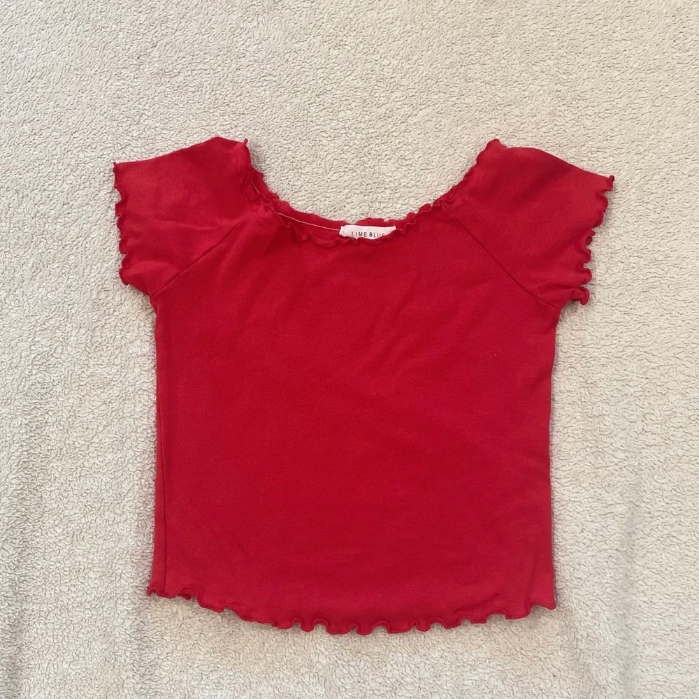 Red Scalloped Hem Crop Top Size Large